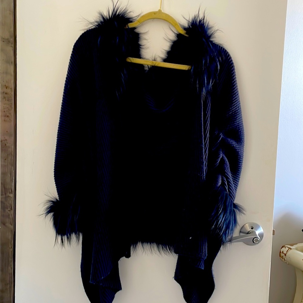 Fix fur trim cashmere sweater